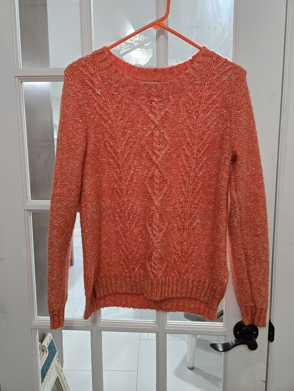 Coral Cable-Textured Crewneck Sweater